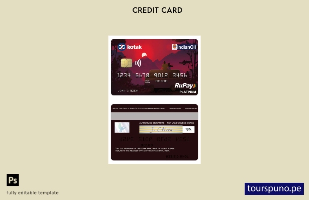 listo para imprimir Plantilla de tarjeta de crédito RuPay Platinum de India Kota